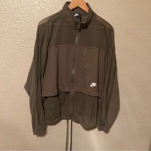 Nike Mesh Panel Jacket Olive Green Track Light Running Sportswear Drawstring XL